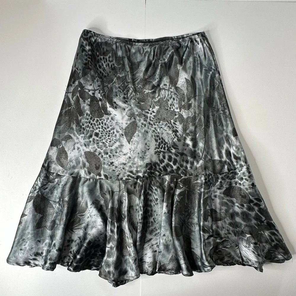 Signature By Robbie Bee Satin Skirt Animal‎ Print Asymmetrical Fairy Y2K Sz 12